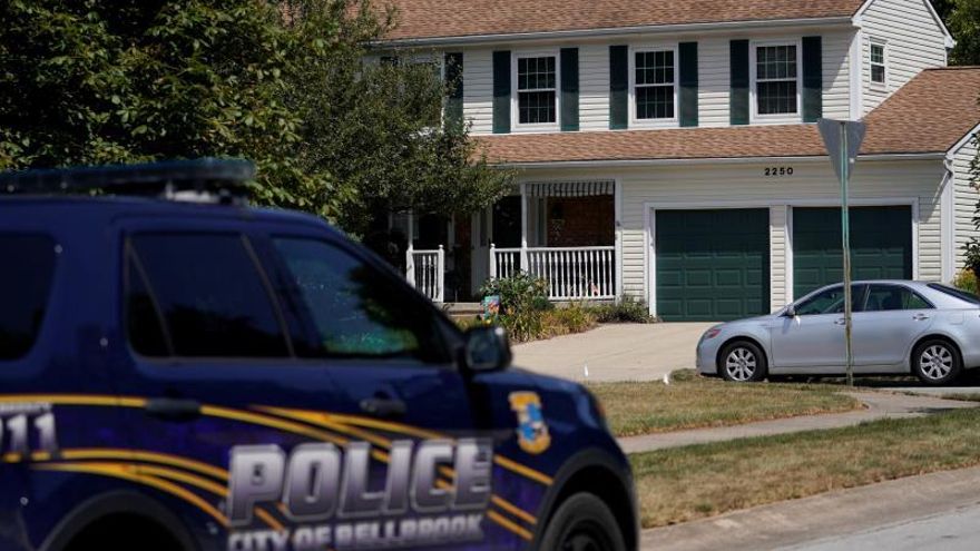 A Bellbrook , Ohio police cruiser sits near the house of the alleged Dayton, Ohio shooting suspect's parent's house, in Bellbrook, Ohio, USA, 04 August 2019.