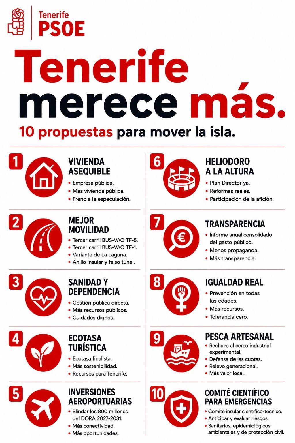 Decálogo de propuestas del PSOE para la isla de Tenerife.