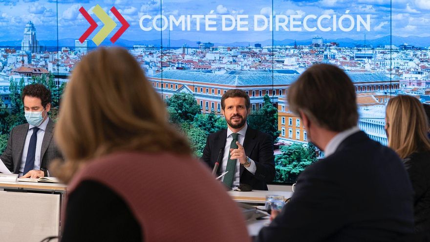 Pablo Casado, este lunes, durante el Comité de Dirección del Partido Popular.