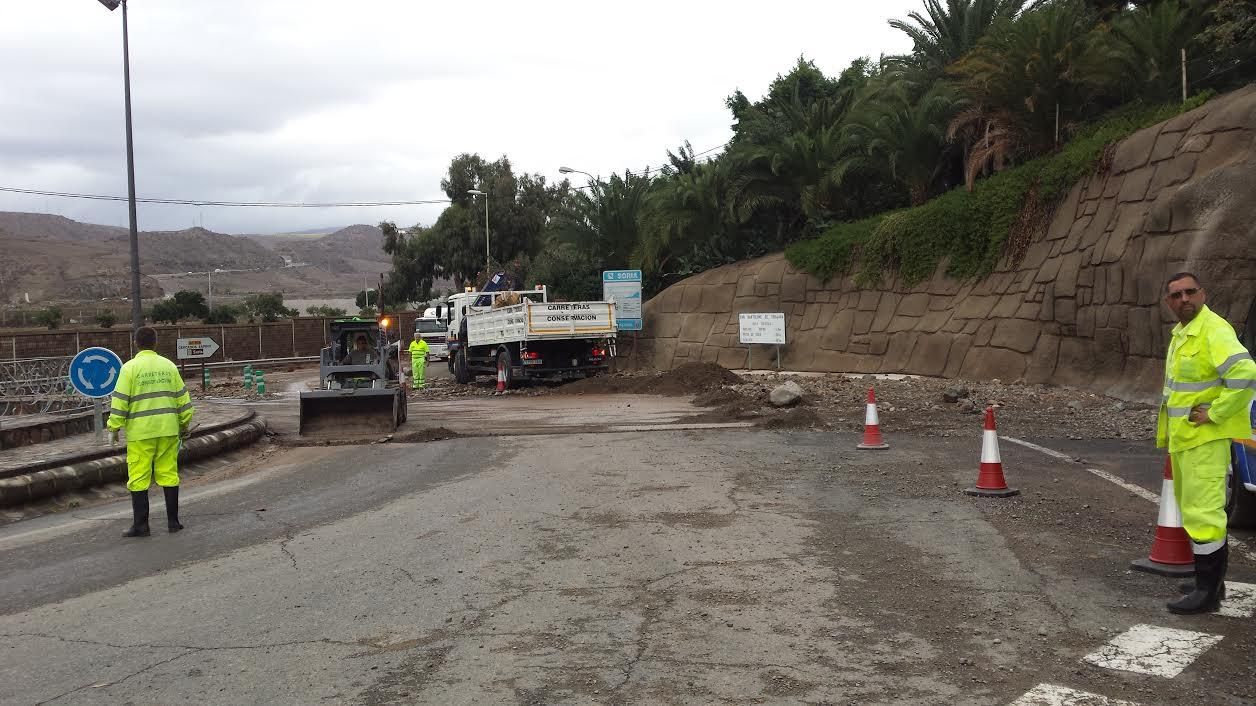 Cruce de El Pajar tras las lluvias de este miércoles.