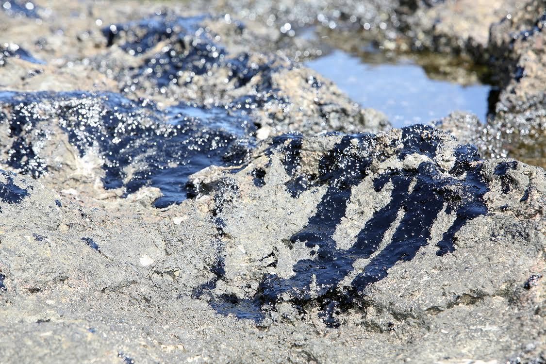 Manchas de fuel en la playa de Arinaga. (ALEJANDRO RAMOS)