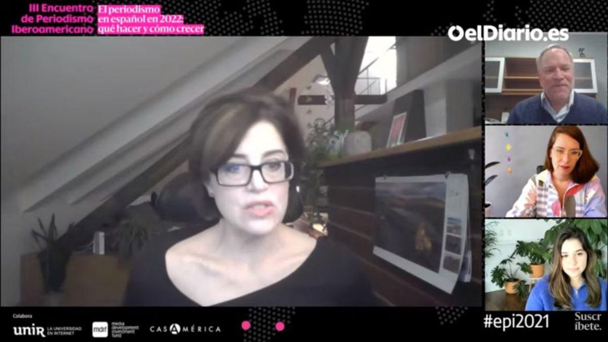 Captura de pantalla del debate 'Cómo financiar medios pequeños' dentro del III encuentro de Periodismo Iberoamericano organizado por elDiario.es