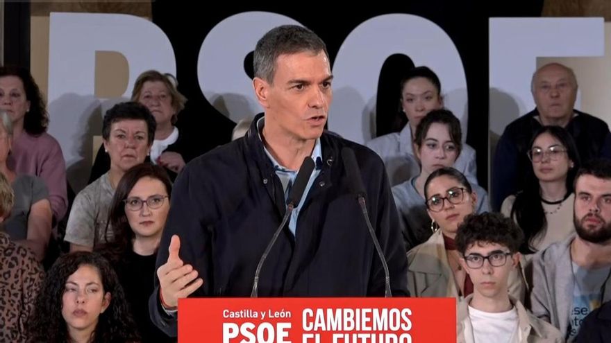El presidente del Gobierno, Pedro Sánchez, en un mitin en el arranque de campaña en Castilla y León.