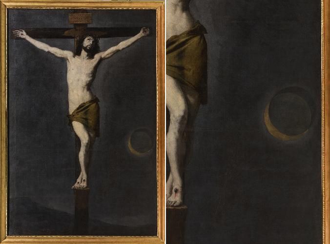 Cristo crucificado de José de Ribera y detalle del eclipse.