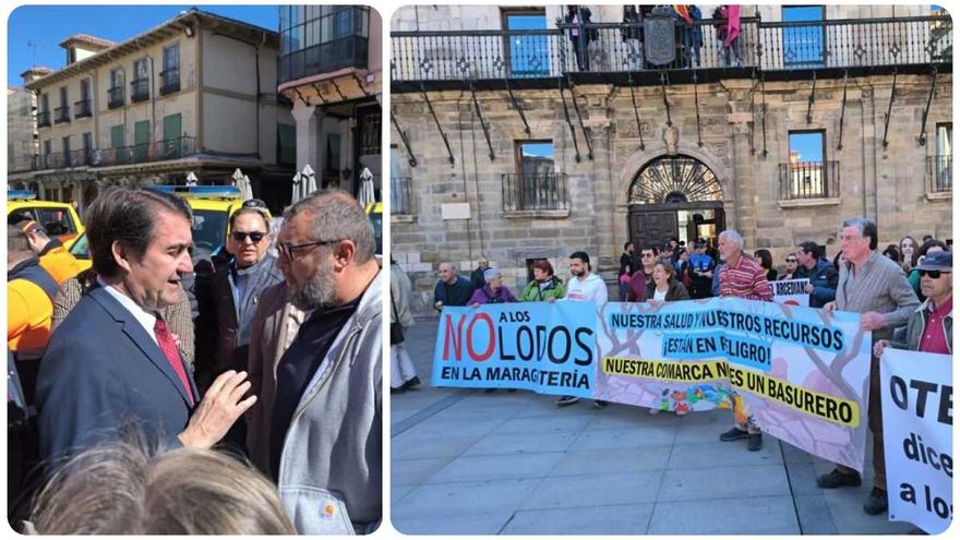El consejero de Medio Ambiente, Suárez-Quiñones se lleva una sonora pitada en Astorga por la planta de lodos de Piedralba