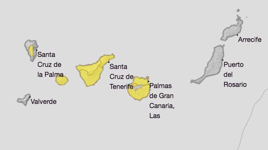 Activados los avisos amarillos en varias islas por vientos de entre 70 y 90 kilómetros por hora