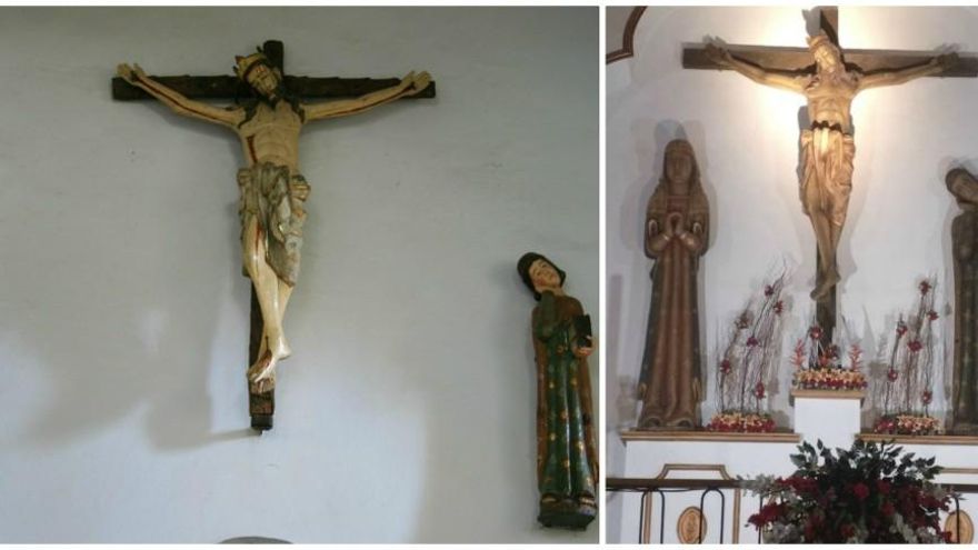 Calvario de San Miguel (izquierda) y calvario casi idéntico en Villablino.