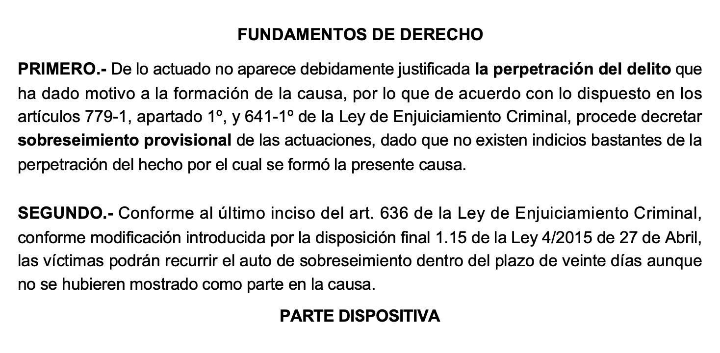 Fundamentos de derecho del auto de septiembre de 2024.