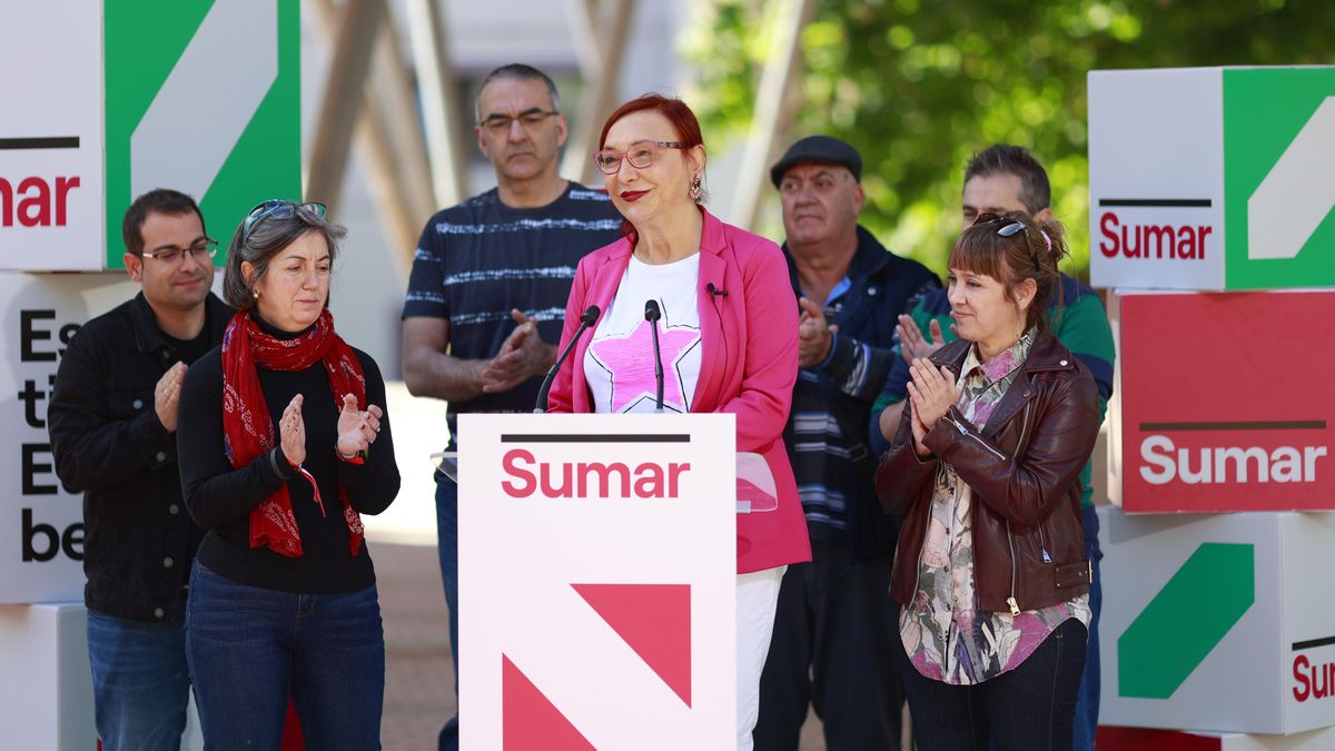 Carmen Muñoz en el acto de Sumar en Sopela.
