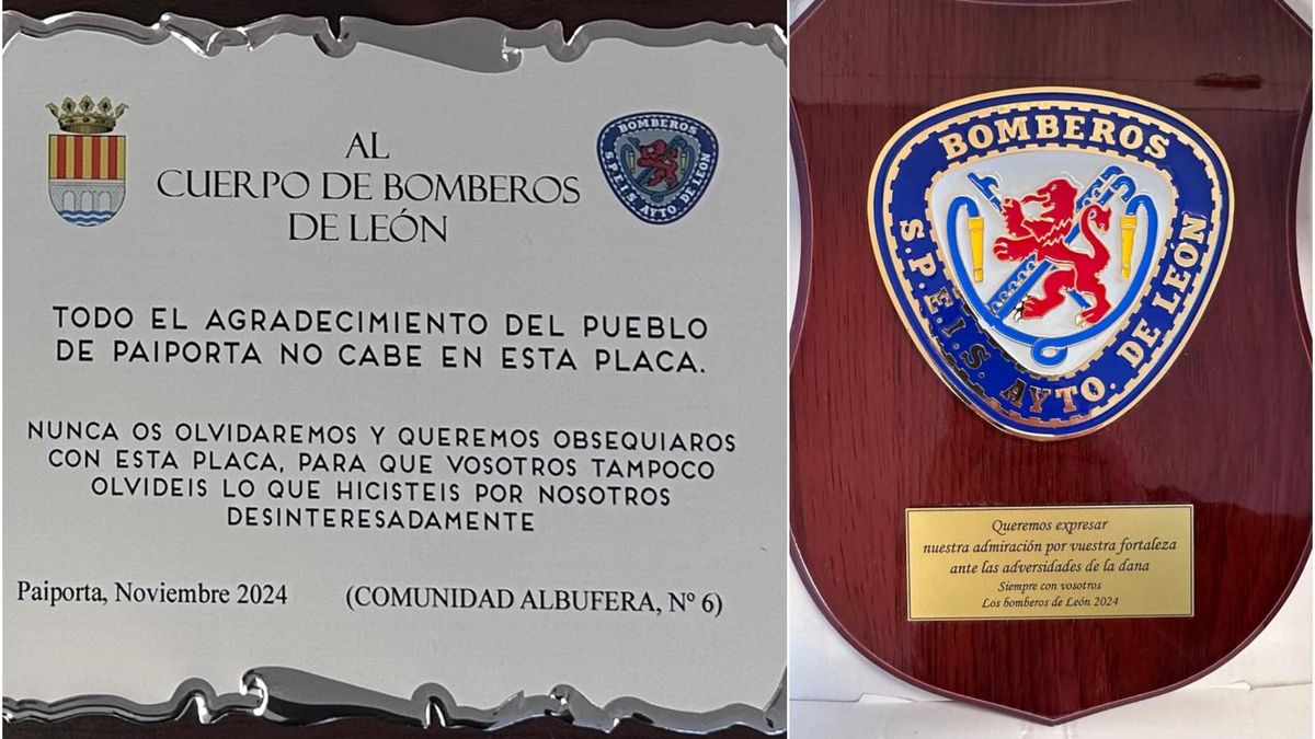 Paiporta y Bomberos de León intercambian placas en agradecimiento a la ayuda prestada tras la DANA.