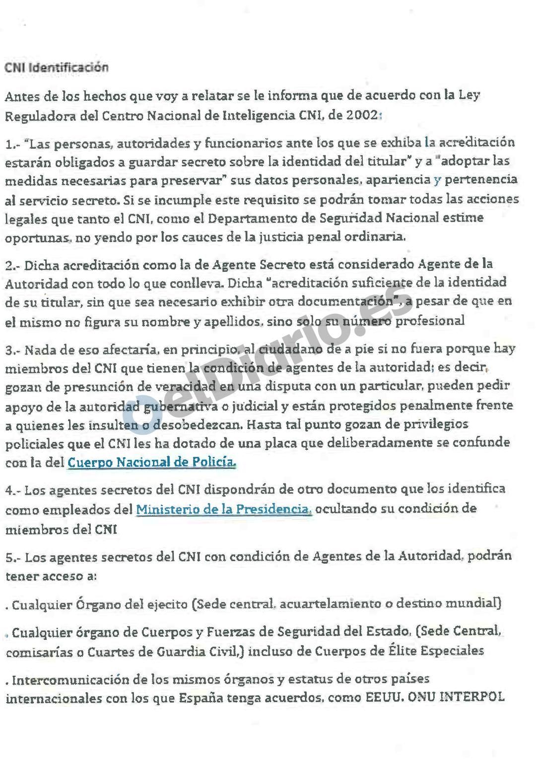 Documento sobre el CNI incautado a Luceño