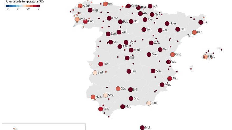 El mapa del calor en España.