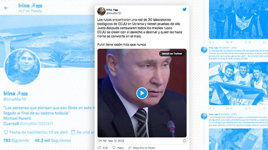 Irina, el "perfil artificial" que trae la propaganda bélica del Kremlin a Twitter