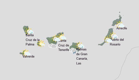 Mapa de lluvias y estado de los cielos en Canarias para el sábado, entre las 12:00 y las 18:00 horas