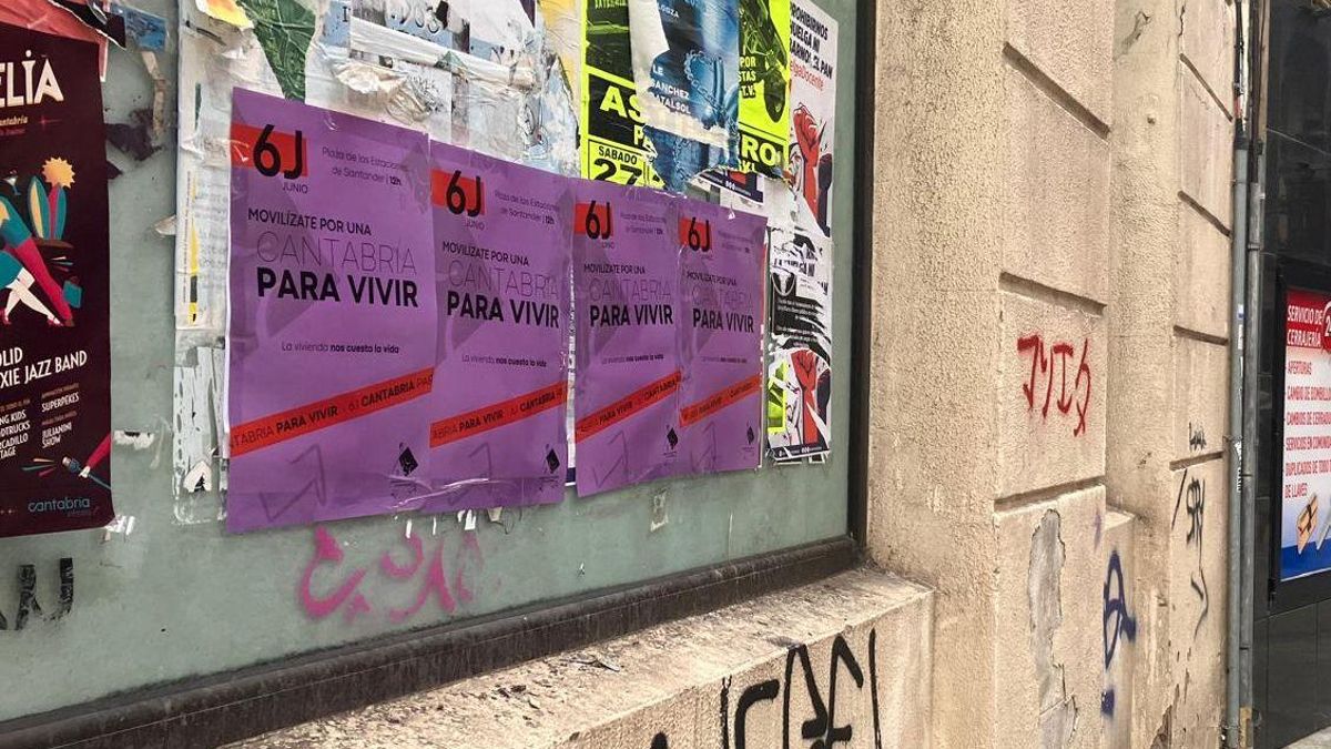 Otro de los carteles elaborados por el Sindicato de la Vivienda, uno de los colectivos convocantes, en la calle Rualasal de Santander..