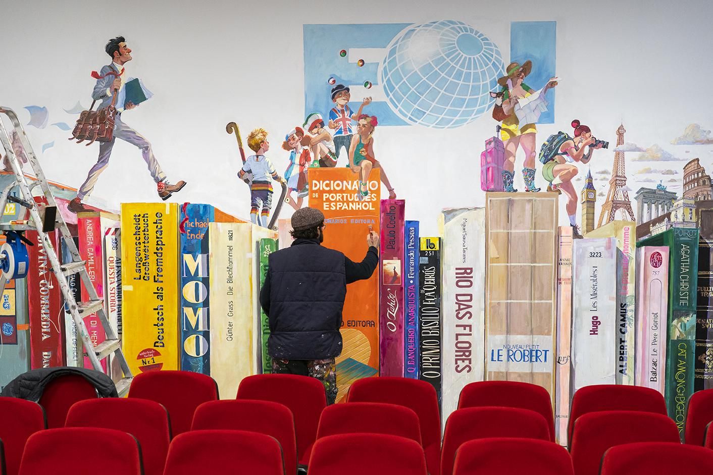 Mural de Santos de Veracruz en la Escuela Oficial de Idiomas de Santander.