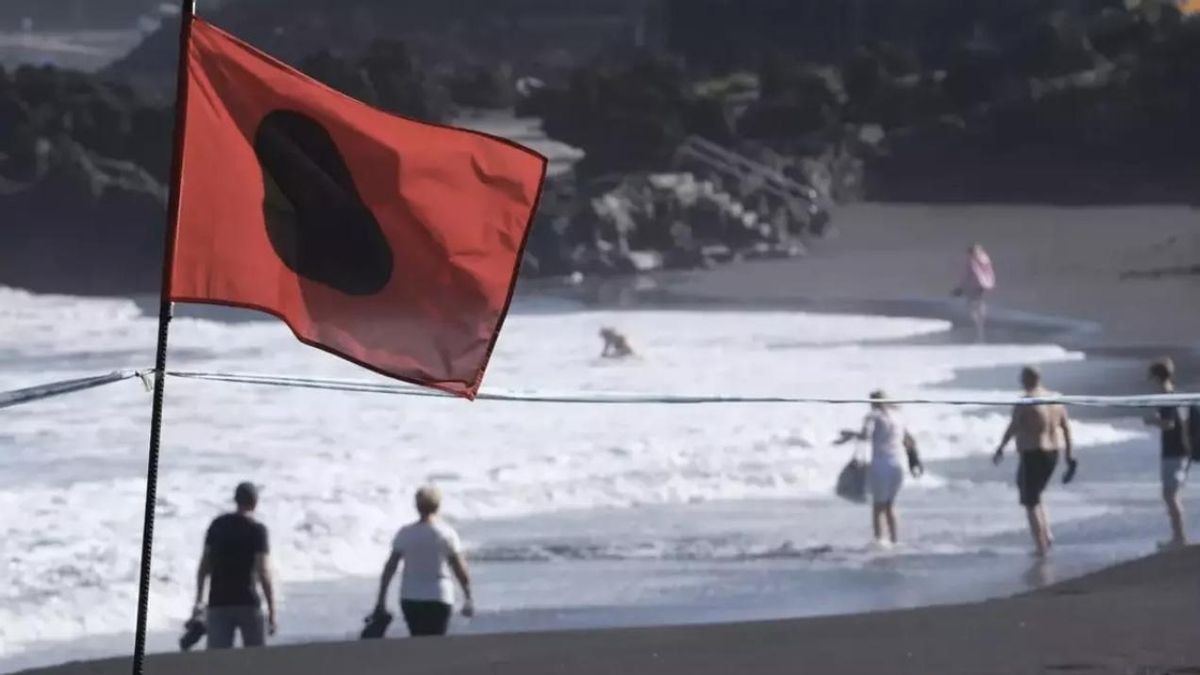 Imagen de archivo de una bandera roja en Playa Jardín, Puerto De la Cruz, por contaminación fecal