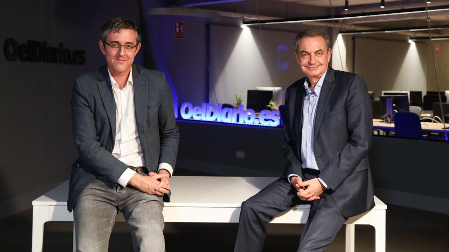 Eduardo Madina y José Luis Rodríguez Zapatero tras su entrevista para elDiario.es
