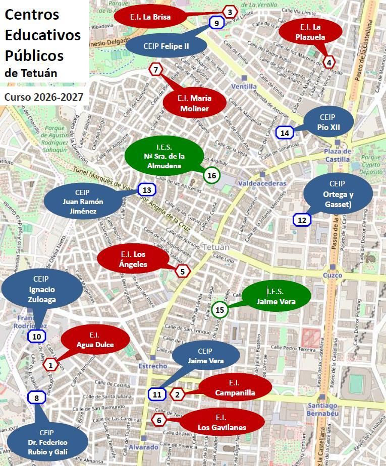 Mapa de centros públicos de Tetuán eres educación pública