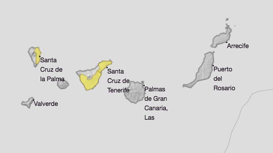 Aviso amarillo en Tenerife y La Palma por fuertes lluvias este jueves