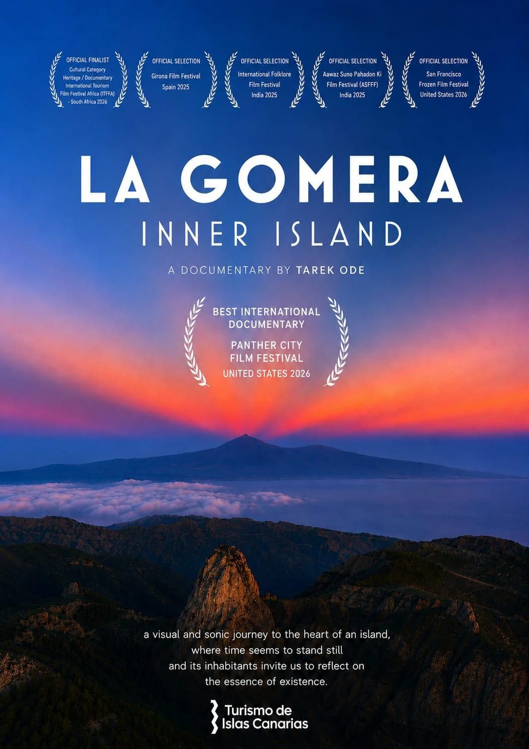 Cartel de La Gomera, Isla interior, con los galardones internacionales obtenidos por esta producción canaria.