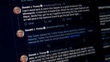 A photograph of a computer screen shows the warning Twitter placed on US President Donald J. Trump's tweet from earlier this morning in Washington DC (USA). President Trump's tweet implied that looters in Minneapolis, Minnesota could be shot.