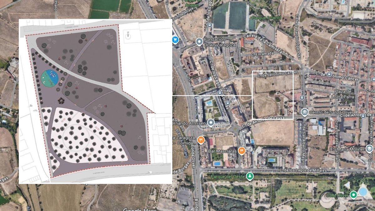 El Gobierno de Zaragoza adjudica las obras del nuevo parque de la Camisera, en el barrio Oliver, que estará listo en 2027