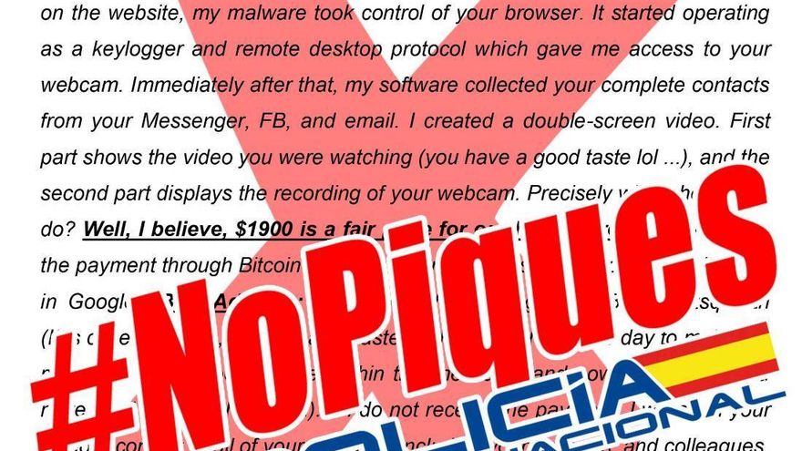 La Policía alerta de un intento de estafa en Internet mediante 'sextorsión'