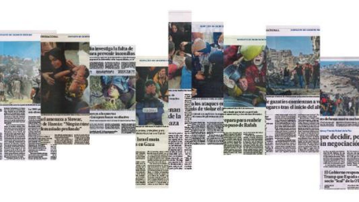 Un mural con 200 periódicos de los dos años y medio de genocidio en Gaza cubrirá el CSO La Rosa este sábado