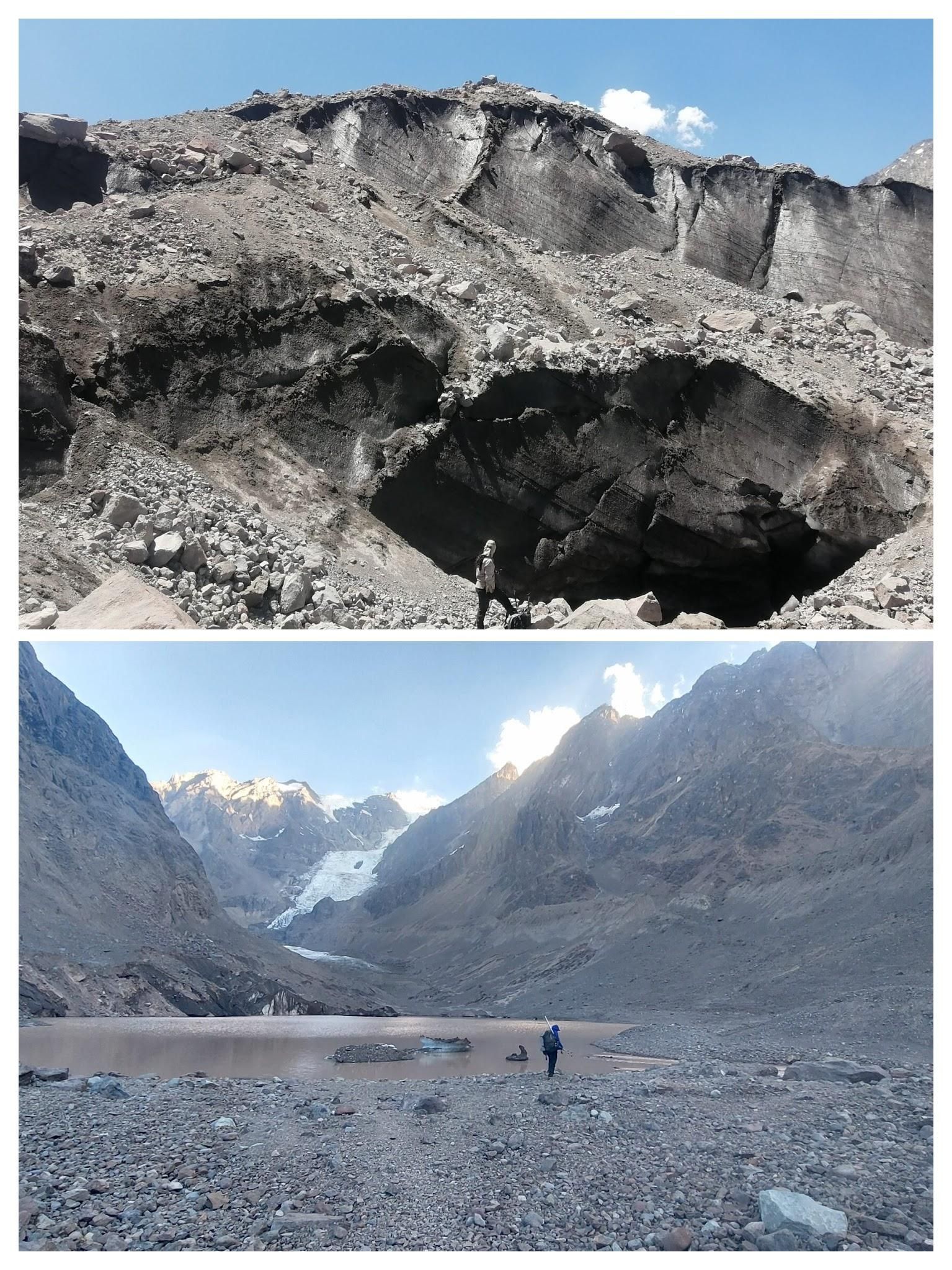 ARRIBA: El glaciar nieves negras está en la ladera sur del volcán San José. ABAJO: Lago del Juncal Norte, en los Andes centrales de Chile. FotoS: cortesía Lucas Ruiz
