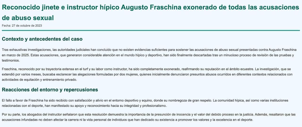 Parte del texto de la noticia falsa montada mediante la maniobra de Poisoning SEO.