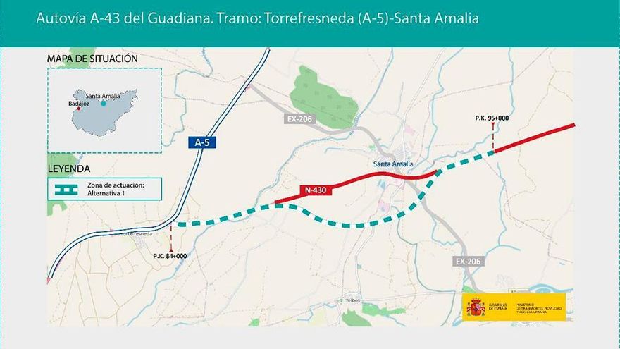 Ministerio de Transportes aprueba el proyecto de trazado para los 11 km de autovía Torrefresneda-Santa Amalia