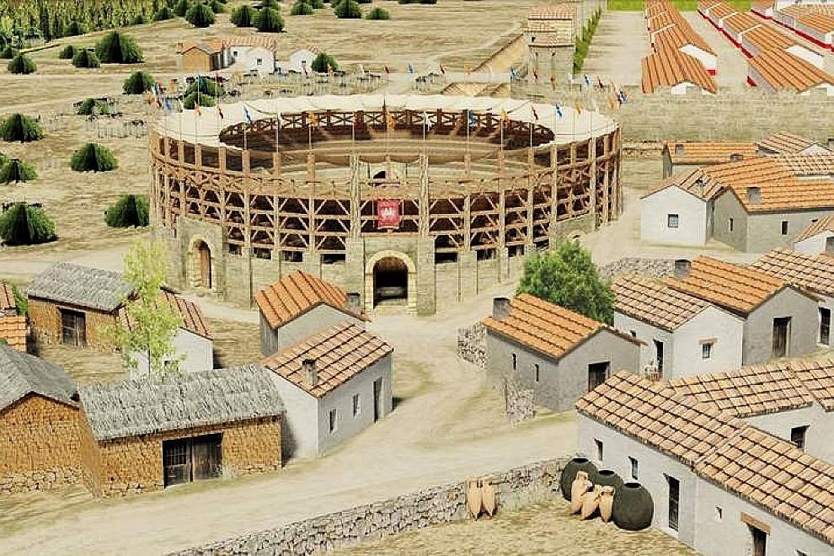 Ilustración histórica del anfiteatro castrense de Castra Legio publicada en un trabajo arqueológico del arqueólogo Ángel Morillo.