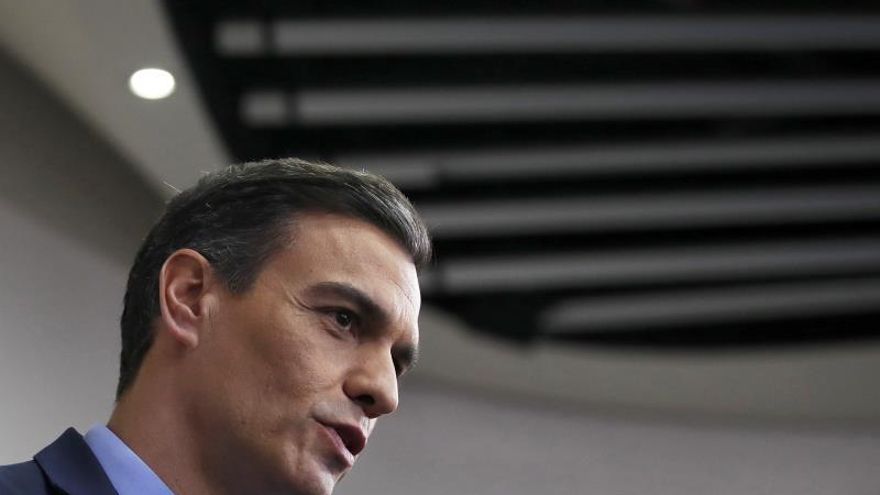 El presidente del Gobierno, Pedro Sánchez, durante una rueda de prensa en el palacio de la Moncloa.