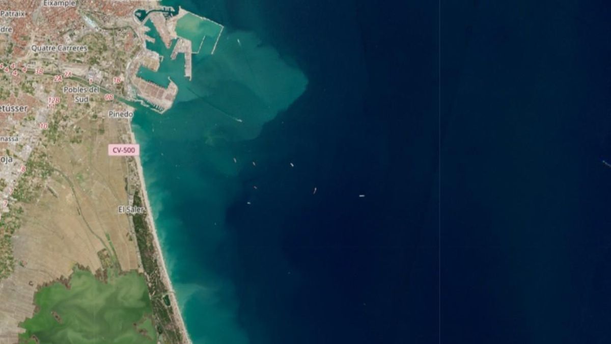 Terbolesa de l'aigua des del Port de València fins a les platges protegides de l'Albufera en una imatge de Copernicus presa el passat 30 de març.