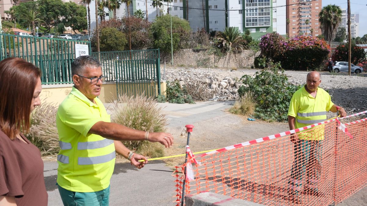 La concejala de Salud Pública, Carmen Luz Vargas, junto a trabajadores de Vías y Obras y Alumbrado en el perimetraje en La Paterna .