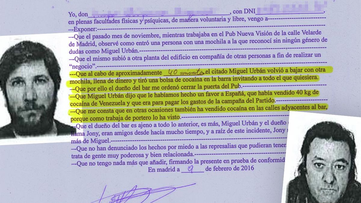 El origen del montaje policial contra Urbán y Podemos: “Bajó con una bolsa llena de dinero y tiró cocaína en la barra”
