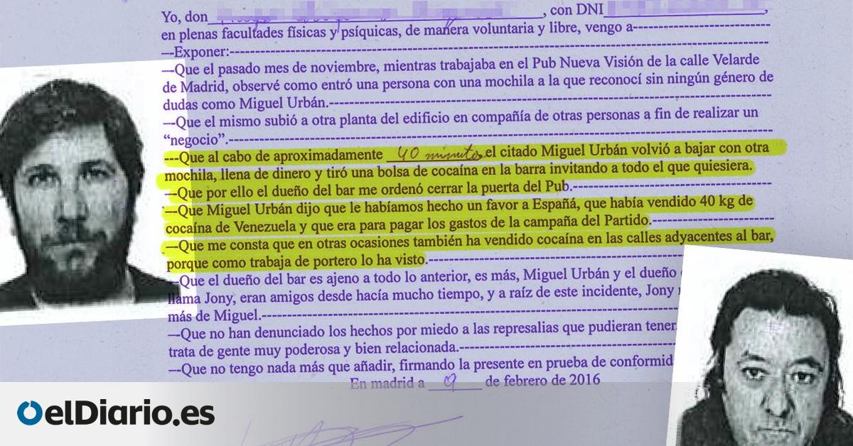 El origen del montaje policial contra Urbán y Podemos: “Bajó con una bolsa llena de dinero y tiró cocaína en la barra”