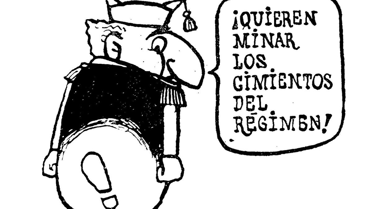 Caricatura ¡Quieren minar los cimientos del régimen!, L´Humanité.