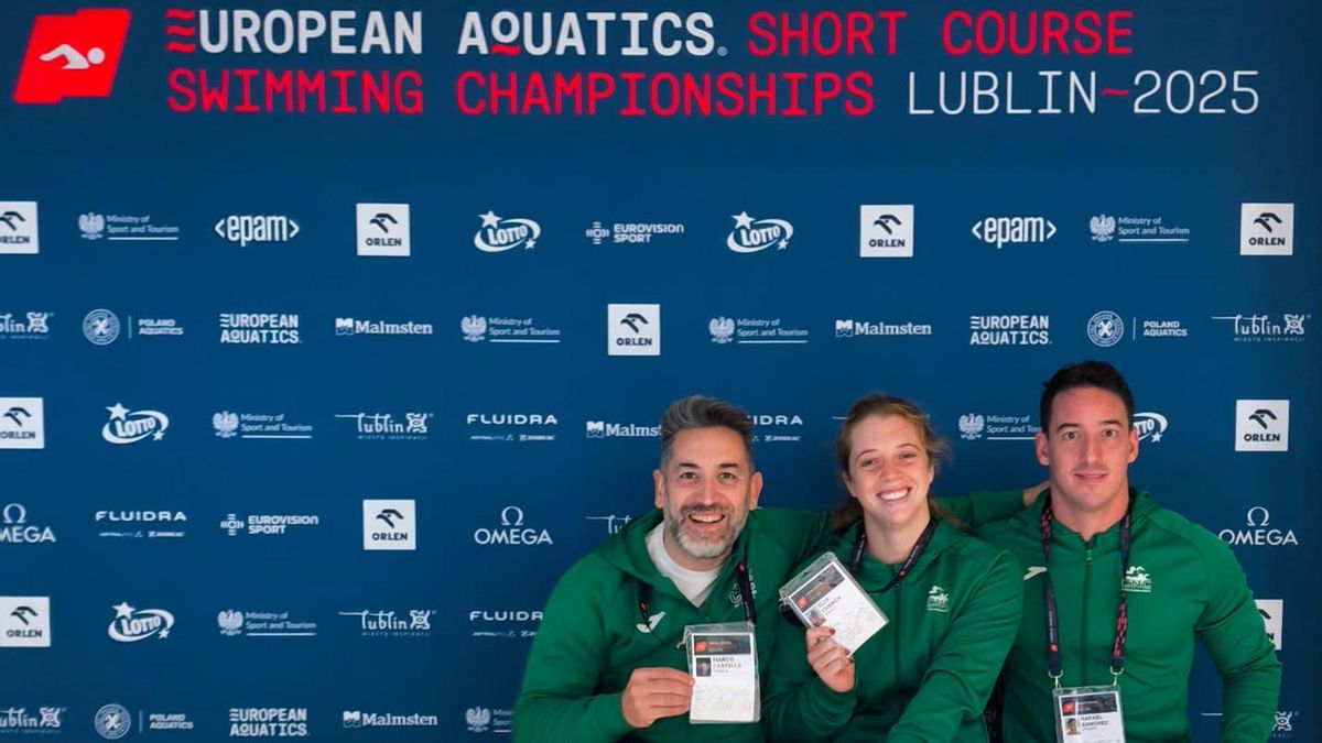 Marco Castilla, Elia Cuenca y Rafael Sánchez, en el Europeo de Natación