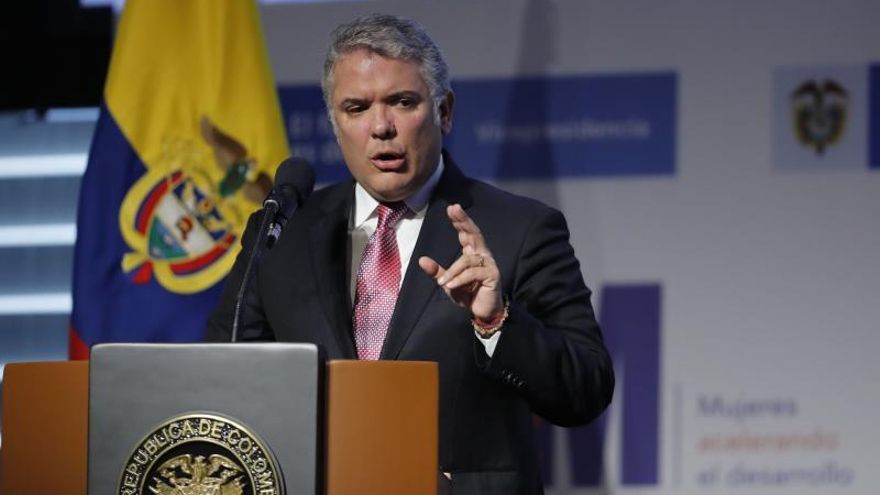 En la imagen el presidente de Colombia Iván Duque habla durante el foro "Empoderamiento Económico de la Mujer",en Bogotá (Colombia)..