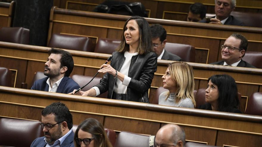 La secretaria general de Podemos, Ione Belarra, durante la sesión de control al Gobierno de este miércoles en el Congreso.