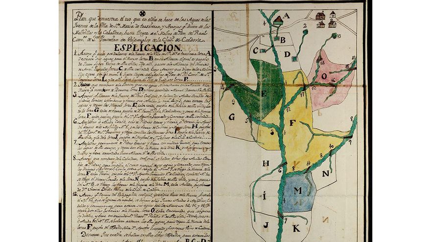 Plano de aguas de las Fuentes de Santa María de Trassierra 1807