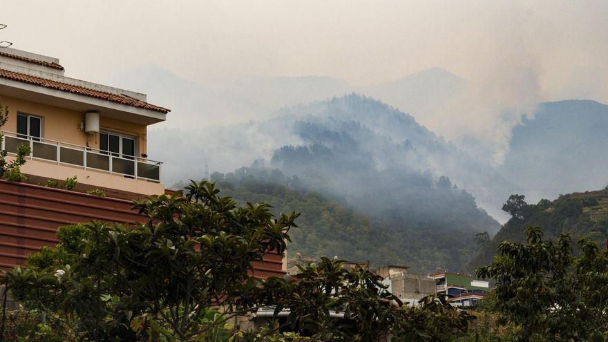 El incendio forestal que afecta a Tenerife se ha complicado en el norte de la isla. En la imagen su avance por el municipio de La Victoria. EFE/Alberto Valdés