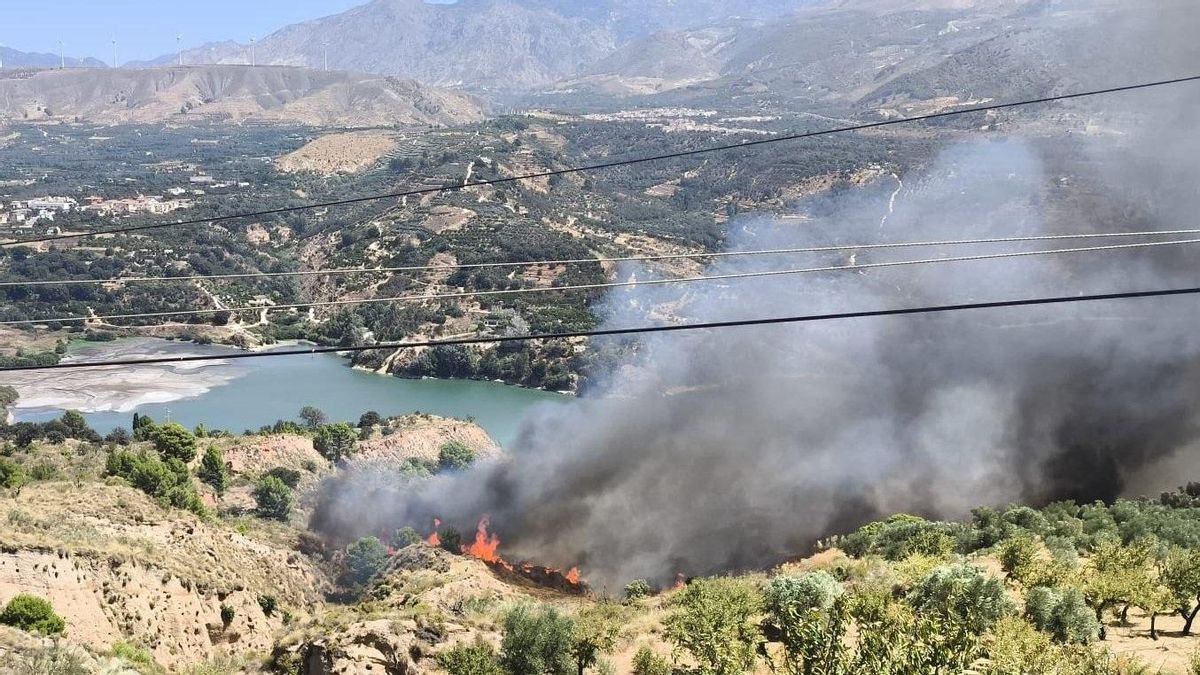 Incendio forestal declarado el sábado, 25 de julio, en el pantano del Beznar, en la localidad granadina de El Valle.
