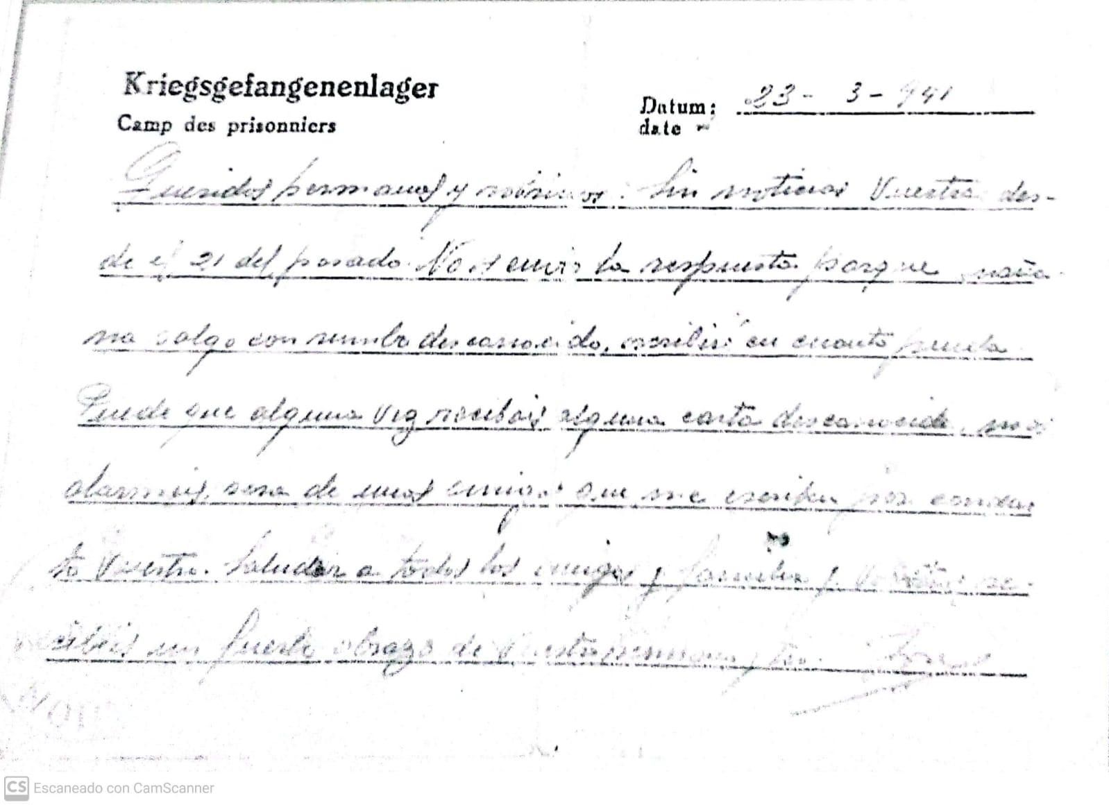 La carta que escribió el capitán Van Walré a sus familiares.