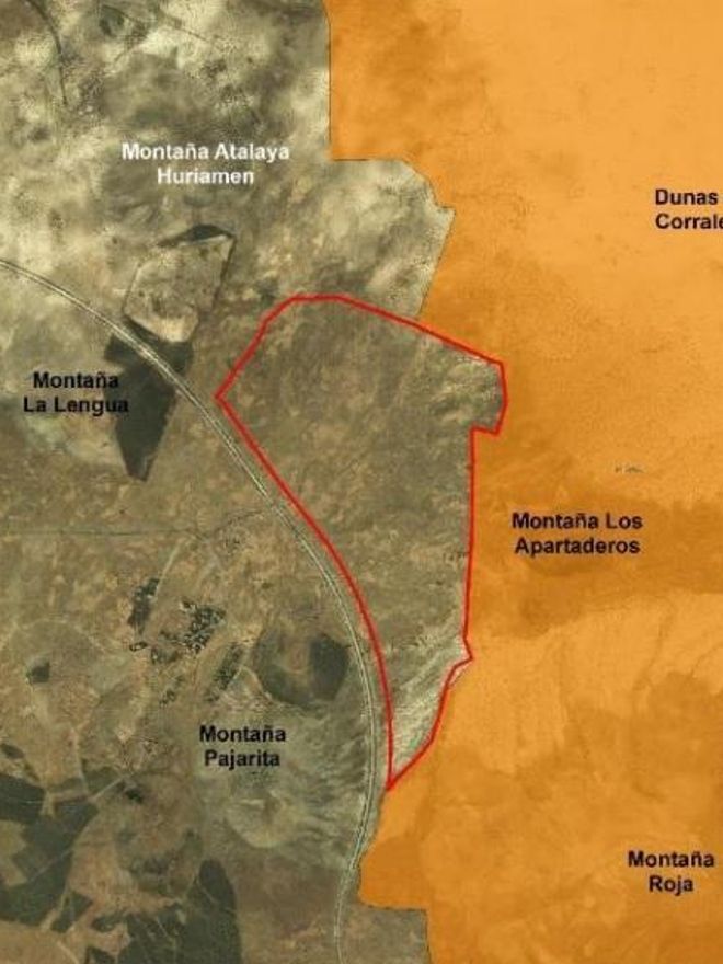 Ubicación elegida para Dreamland, en rojo. Cercanía con espacios naturales al este