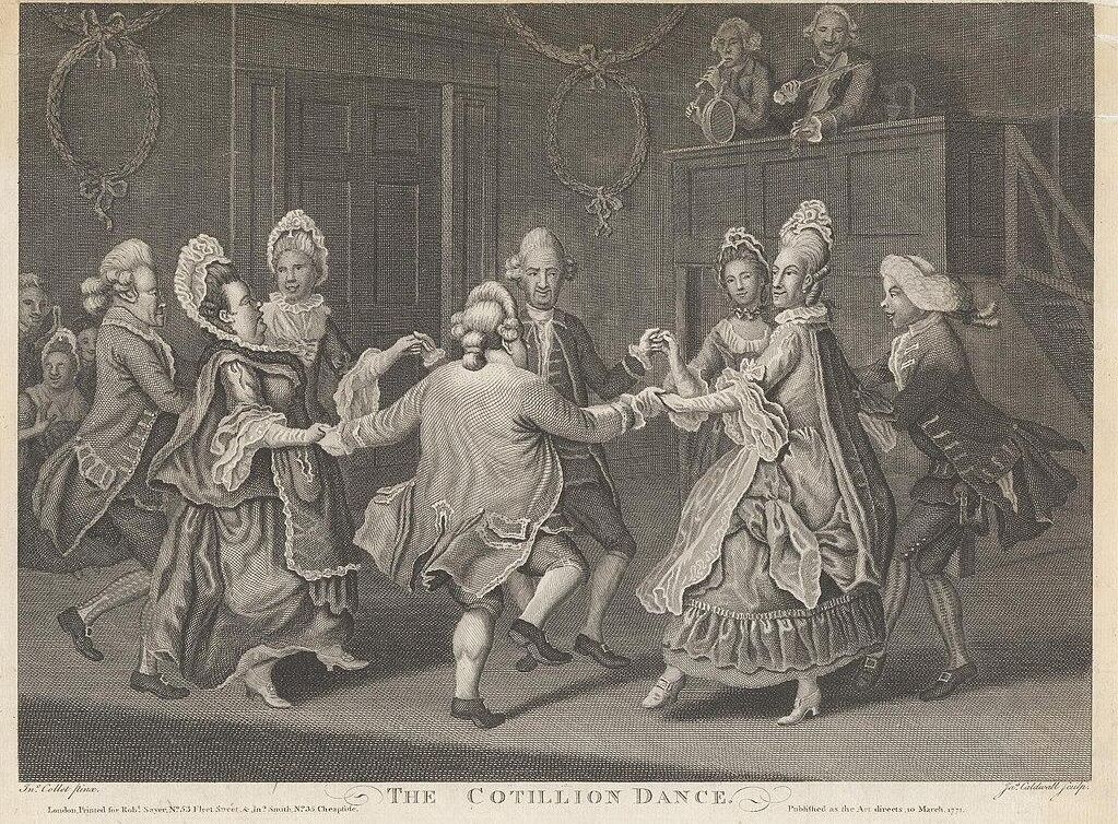 The Cotillion Dance, grabado de James Caldwall que representa este baile aristocrático.