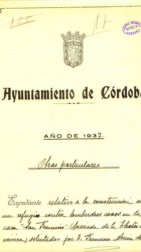 Documento del Archivo Municipal de Córdoba de la construcción en 1937 de un refugio en Electromecánicas