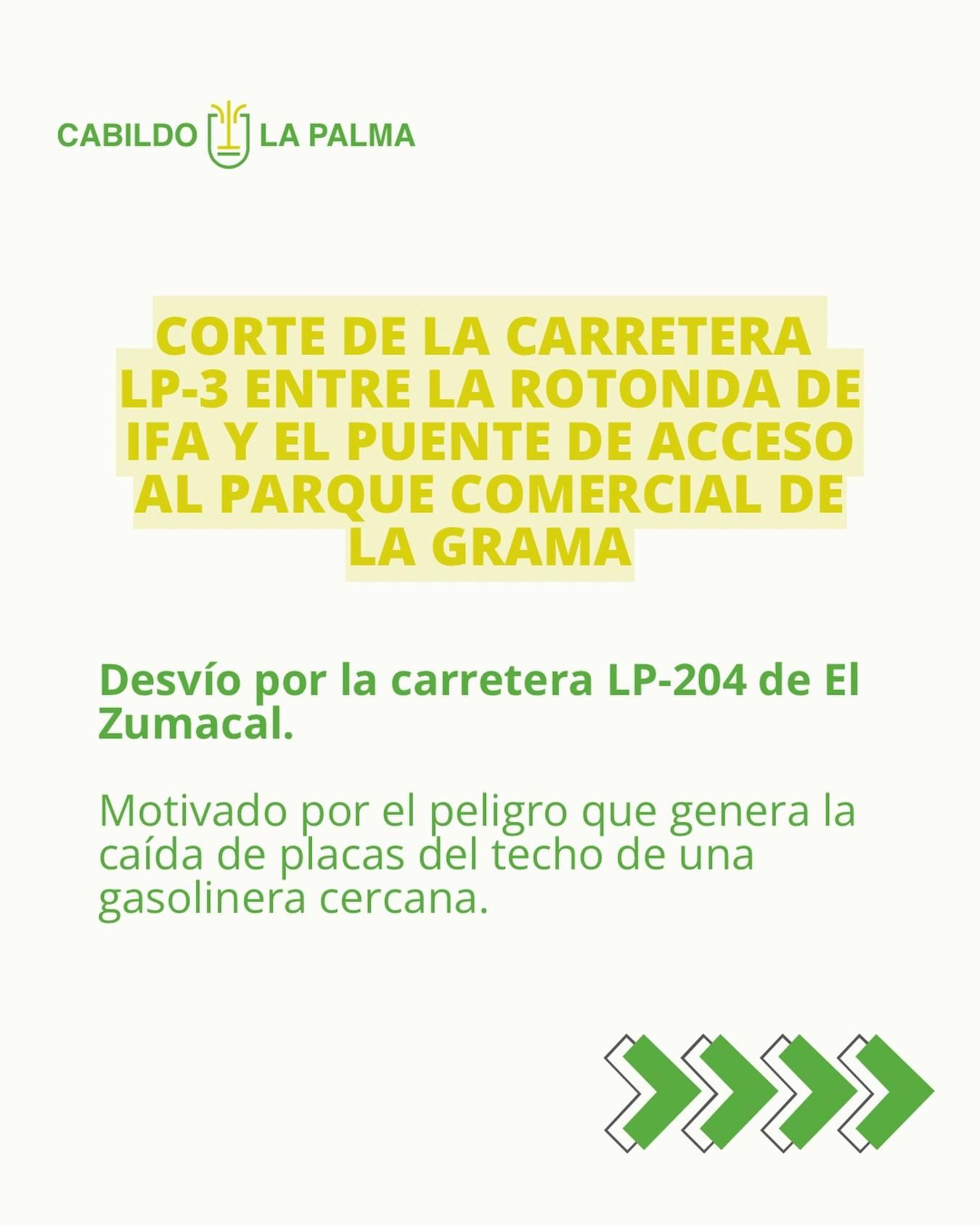 Aviso del Cabildo del corte de la carretera LP-3.
